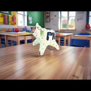 VTG Ceramic Piggy Bank Hand Painted Signed Pati Red White  Blue Stars Patriotic